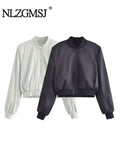 Znbbw TRAF 2023 Women's Bomber Jacket Fashion With Pockets Spring Jackets Coat Vintage Long Sleeve Casual Outerwears