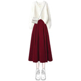 Znbbw Women's 2023 Autumn Winter New Fashion V-Neck Knitted Sweater Dress Two Piece Korean Elegant Matching Set Female Suit