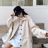 Znbbw Corduroy Jacket Women's Spring Autumn Shirts Casual Couple Outwear Solid Oversized Shirt Bf Style Top