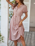Znbbw Dot Dress Women 2023 New Summer Casual V-Neck Button Short Sleeve Midi Dresses Female Holiday Boho Beach Dresses Vestidos