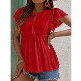 Znbbw Sleeve Jacquard White Blouse Women Elegant Summer Lace Up Lady Shirt Tops Mujer Hollow Out Fashion Shirts Blusas 25344