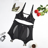 Znbbw Silk Underwear Lingerie Sexy Crotchless Garter 3-Piece Bra Kit Push Up Bilizna Set Fine Setup Outfit Sensual Intimate