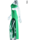 znbbw One Shoulder Strap Backless Maxi Dress For Women Gown Strapless Sleeveless Backless Thigh High Split Sexy Evening Dress