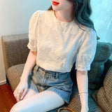 Znbbw New Short Sleeve Blouse Women O-Neck White Blouse Shirt Women Tops Blusas Mujer De Moda 2023 Verano Blouses Shirts G440