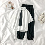 Znbbw White Shirts Women with Tie Japanese Style Preppy Students BF Simple Solid Loose Summer Top Daily Streetwear 2023