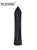 Znbbw TRAF 2023 Summer Women Tight Neck-mounted Long Dress Sexy&Club Style Silk Satin Texture Slim Fit Solid Halter Long Dress