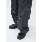 Znbbw Men's Trousers New Zipper Slit Straight Tube Casual Pants 2023 Stylish Male Wide Leg Pants Fashion Solid Color Casual Style