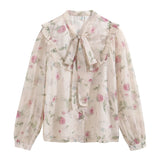 Znbbw Blouse Women Long Sleeve Floral Print Chiffon Blouse Shirt Women Tops Blusas Mujer De Moda 2023 Blouses Shirts Blusa G212