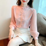 Znbbw Women Pink Chiffon Blouse Shirt Women Tops Blusas Mujer De Moda 2023 Long Sleeve Blouse Women Shirts Blouses Femme F447