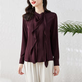 Znbbw Fashion Ruffles Long Sleeve Shirts Women Elegant Office Lady Satin Blouses Female Basic Tops Blusas Mujer De Moda 2023
