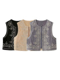 Znbbw TRAF Paisley Vintage Jacquard Cropped Vest Brown Sleeveless Jacket For Women 2023 Waistcoat Fashion Coat Autumn Clothes