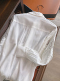 znbbw Fashion Hollow Out Loose Lantern Long Sleeve Shirt 2023 Spring Women's Turn-Down Collar Elegant Blouse Ladies Clothing
