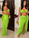 znbbw Sexy Green Sleeveless Caimsole Two Piece Skirt Set Party Evening For Women 2023 Summer Strapless Crop Top Long Skirt Set