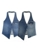 Znbbw TRAF Summer Sexy Camis Women Denim Blue Vest Woemn V Neck Halte Sleeveless Backless Asymmetric Top Female Tanks Y2K