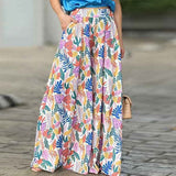 znbbw Street Fashion Commute Ladies Suits Elegant Solid Blouse + High Waist Print Wide Leg Pants Women Two Piece Set Sexy Outfits