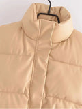 Znbbw TRAF Leather Vest Jackets Wome Solid Zipper Buttons Pockets Thick Warm Parka Women Waistcoats Autumn Winter Jackets