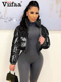 Znbbw Silver Metallic Y2K Fashion Parkas Winter Clothes Women Stand Collar Crop Puffer Jacket Streetwear Warm Thicken Coats