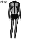 znbbw Autumn Sexy Mesh Patchwork Jumpsuit Club Outfit For Women 2023 Long Sleeve See Through One Pieces Female Casual Jumpsuit