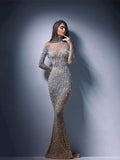 Znbbw Women Elegant Sequin Full Sleeve Bronzing Slim Long Dress Lady Luxury Evening Bodycon Sexy Gown 2023 New Formal Prom Clothing