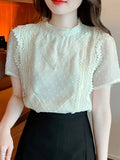 Znbbw Mujer De Moda 2023 Verano White Lace Chiffon Blouse Shirt Women Tops Summer Short Sleeve Blouse Women Blouses Shirts G466