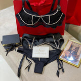 Znbbw Rhinestone Lingerie Luxury Intimate Underwear 3-Piece Seamless Bra Kit Push Up Glitter Bilizna Set Sexy Delicate Outfit