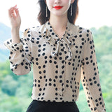 Znbbw Long Sleeve Blouse Blusas Mujer De Moda 2023 Ruffles Bow Collar Dot Black Chiffon Blouse Shirt Women Tops Blouses Blusa G576