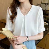 Znbbw Sleeve V-Neck Blouse Women White Chiffon Blouse Shirt Women Tops Blusas Mujer De Moda 2023 Verano Blouses Shirts F456