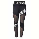 Znbbw Waist Mesh Pacthwork Sports Leggings Women Black Gym Fitness Letter Print Sportwear Yoga Pants