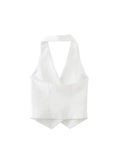 Znbbw TRAF 2023 Women Tops Short Flower Embellished Monochrome Casual Vest Sleeveless Casual Tops Woman Female Top