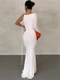 znbbw Fall Sexy Solid Asymmetric Bodycon Maxi Dresses Club Outfit For Women 2023 Black One Sleeve Evening Party Dress Female