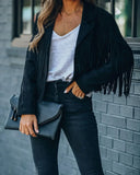 Znbbw Women Y2k Fringed Hem Tassel Cardigan Crop Tops E-girl Motor Biker Jacket Suede Leather Jacket 90s Vintage Streetwear Coat Cool