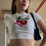 Znbbw Fashion Casual Short Sleeve T-shirt Blouses Female White Print Graphic Skinny Cropped Tee 2023 Autumn Crop Top Y2K Clothes