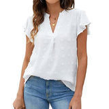 Znbbw V-neck Solid Summer Blouse Women Elegant Loose Chiffon Shirt Ladies Short Sleeve Tops White Shirts Casual Blasas 20008