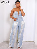 znbbw Summer Sexy Fashion Jumpsuit Club Outfit For Women 2023 Strapless Hollow Holes Sto Denim Jumpsuite Women Mujer