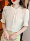 Znbbw New Summer Beading Chiffon Blouse Shirt Women Tops Blusas Mujer De Moda 2023 Verano Short Sleeve Blouse Women Blusa G698