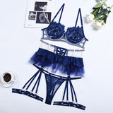 Znbbw Ruffle Lingerie Sexy Fancy Underwear Luxury Lace Sensual Transparent Bra Lace Outfit 5-Piece Thin Fine Erotic Sets