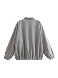 Znbbw TRAF Solid Bomber Jacket Women Loose O Neck Long Sleeve Zipper Coat Outwear Ladies 2023 Spring Chic Female Jacket