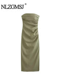 Znbbw TRAF Dress Summer 2023 Tube Top Tight Women Dress Chic Folds Street Holiday Leisure Young Student Clothing