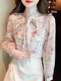 Znbbw Blouse Women Long Sleeve Floral Print Chiffon Blouse Shirt Women Tops Blusas Mujer De Moda 2023 Blouses Shirts Blusa G212