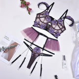 Znbbw Fancy Lingerie Floral Sexy Porn Underwear Women Body Ruffle Garters Briefs Transparent Bra Chic Sexy Costume 3-Piece