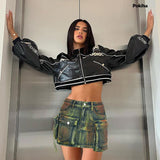 znbbw Women Asymmetrical Pockets Denim Mini Skirts Sexy Fashion High Waist  Female Clubwear Y2K Outfits Gothic Streetwear Harajuku