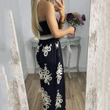 Znbbw Women Jumpsuit Fashion Sexy Print Sleeveless Nipped Waist Loose With Pockets Wide Legs Pants Romper High Streetwear