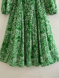 Znbbw TRAF Summer Fashion Green Printed Women Casual Shirt Robe Dress With Belt Wrist Sleeve High Waist Female Midi Dress