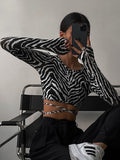 Znbbw Backless Lace ups Pullover Tees Women Autumn Black O-neck Slim Longsleeve Short T-Shirt