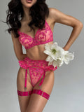 Znbbw Fancy Lingerie Heart-Shaped Embroidery Underwear Ruffle Garter Brief Sets See Through Luxury Lace Fairy Intimate