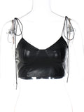 znbbw Summer Sexy Camis Backless Camisole Club Outfit For Women 2023 Faux Leather Crop Top Female Black Casual Tank Top