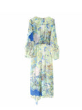 Znbbw TRAF Ruffle Long Dress Women Print Floral Dress Woman Long Sleeve Summer Dresses Woman 2023 Midi Elegant Women Dress