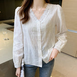 Znbbw Lace V-Neck White Blouse Shirt Women Tops Shirts Blouses Blusas Mujer De Moda 2023 Long Sleeve Blouse Women Blusa H69