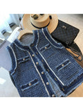 znbbw Summer Korean Style Casual O-neck Sleeveless Denim Vest Women's Fashion Street Style Blue Y2K Loose Single Breasted Coat