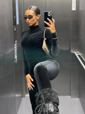 znbbw Autumn Sexy Solid Bodycon Jumpsuit Club Outfit For Women 2023 Long Sleeve O Neck One Pieces Female Fashion Jumpsuit